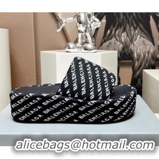 Best Price Balenciaga Logo Knit Platform Slide Sandals 5cm Black 030357