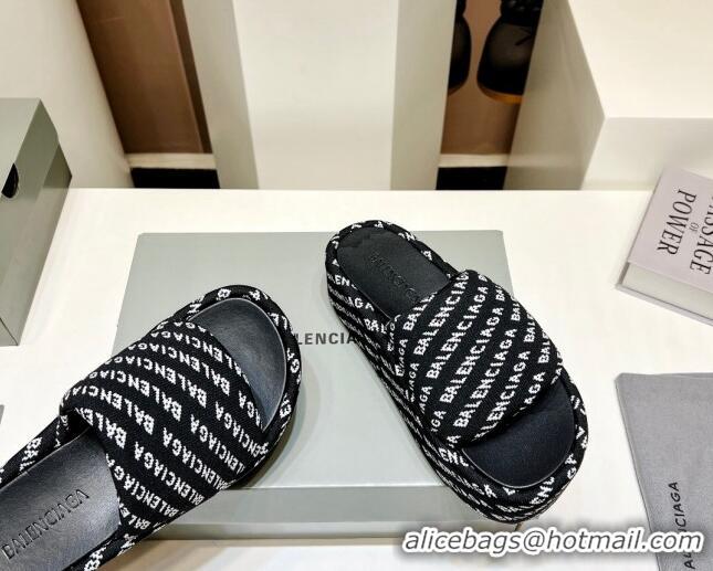 Best Price Balenciaga Logo Knit Platform Slide Sandals 5cm Black 030357