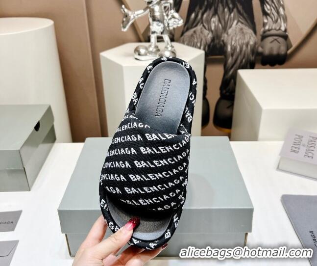 Best Price Balenciaga Logo Knit Platform Slide Sandals 5cm Black 030357