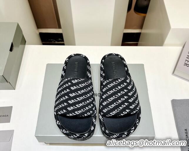 Best Price Balenciaga Logo Knit Platform Slide Sandals 5cm Black 030357