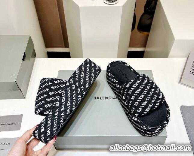 Best Price Balenciaga Logo Knit Platform Slide Sandals 5cm Black 030357