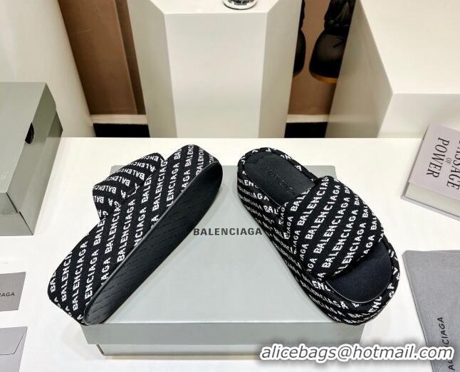 Best Price Balenciaga Logo Knit Platform Slide Sandals 5cm Black 030357