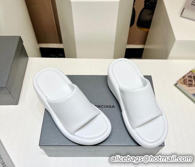 Top Grade Balenciaga Leather Wedge Slide Sandals 7cm White 329001