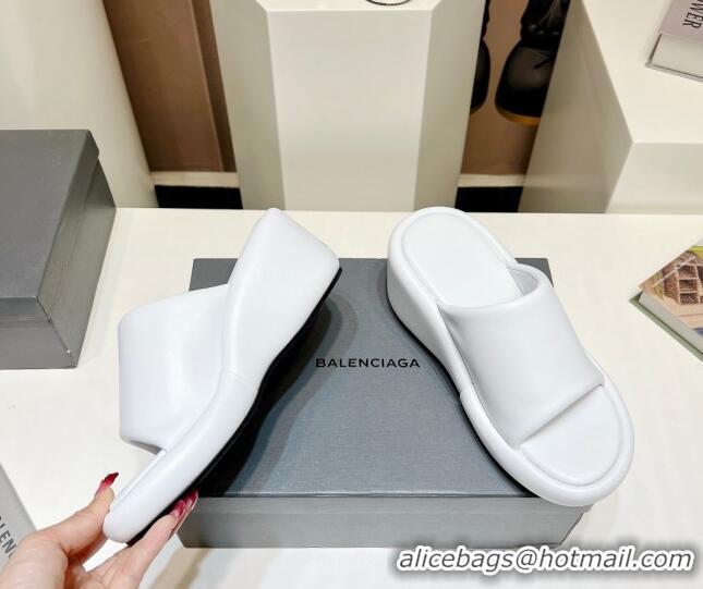 Top Grade Balenciaga Leather Wedge Slide Sandals 7cm White 329001