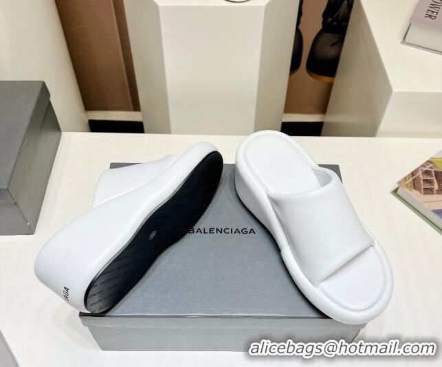 Top Grade Balenciaga Leather Wedge Slide Sandals 7cm White 329001