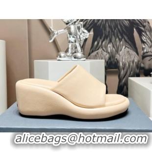 Sumptuous Balenciaga Leather Wedge Slide Sandals 7cm Beige 329002