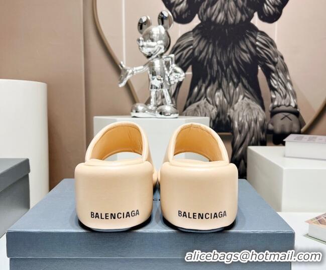 Sumptuous Balenciaga Leather Wedge Slide Sandals 7cm Beige 329002