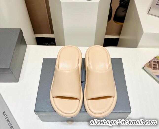 Sumptuous Balenciaga Leather Wedge Slide Sandals 7cm Beige 329002