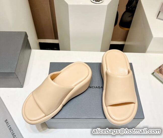 Sumptuous Balenciaga Leather Wedge Slide Sandals 7cm Beige 329002