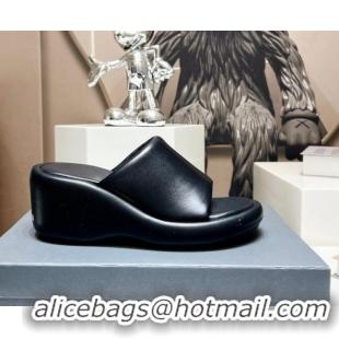 Grade Quality Balenciaga Leather Wedge Slide Sandals 7cm Black 0329003