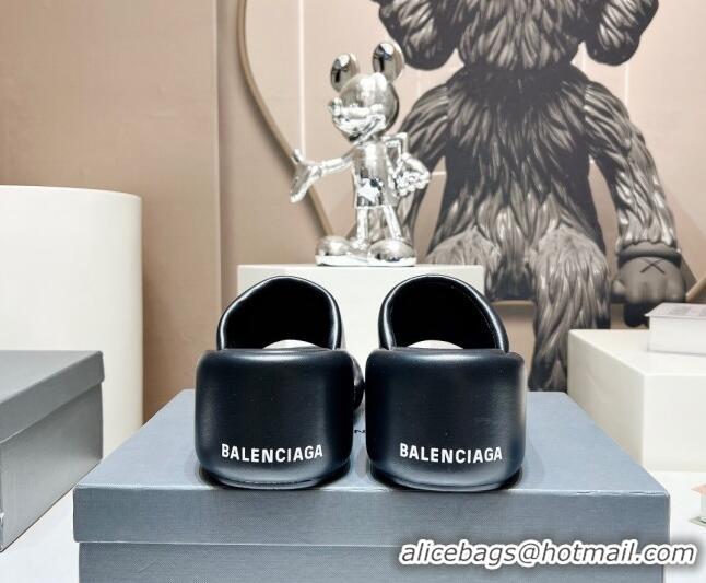 Grade Quality Balenciaga Leather Wedge Slide Sandals 7cm Black 0329003