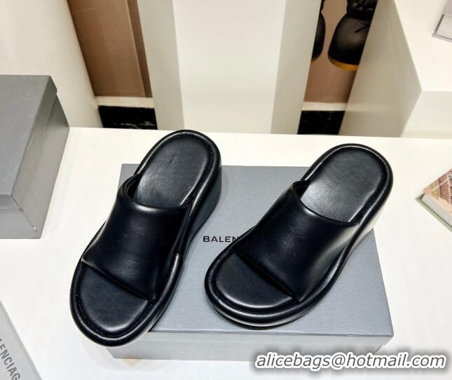 Grade Quality Balenciaga Leather Wedge Slide Sandals 7cm Black 0329003