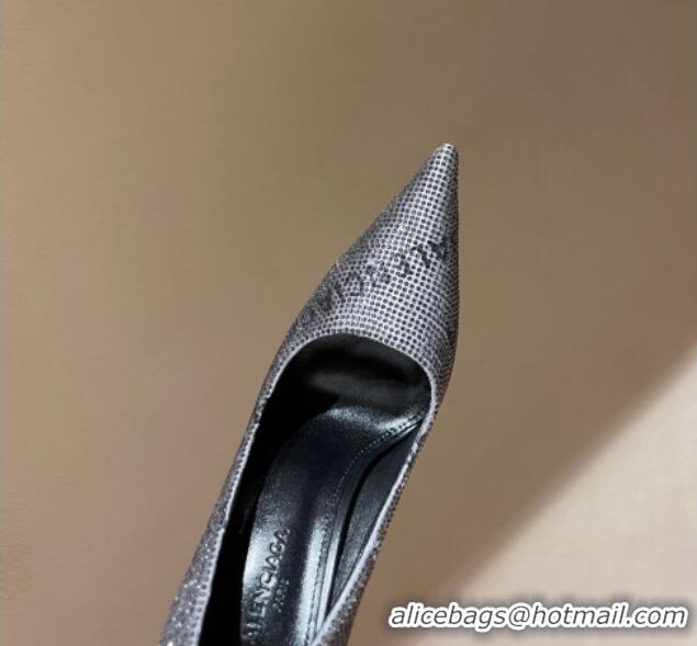 Low Price Balenciaga Square Knife Pumps 10.5cm with Allover Logo Crystals Grey 0331035