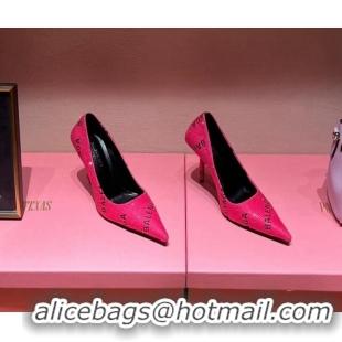 Best Grade Balenciaga Square Knife Pumps 10.5cm with Allover Logo Crystals Dark Pink 0331036