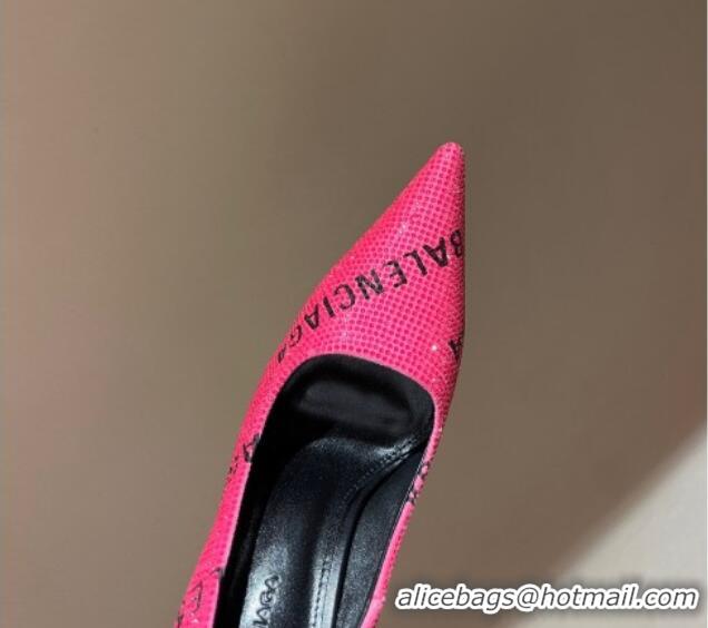 Best Grade Balenciaga Square Knife Pumps 10.5cm with Allover Logo Crystals Dark Pink 0331036