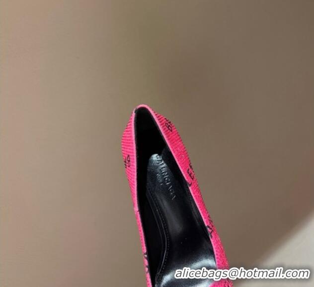 Best Grade Balenciaga Square Knife Pumps 10.5cm with Allover Logo Crystals Dark Pink 0331036