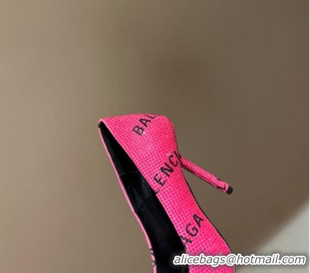 Best Grade Balenciaga Square Knife Pumps 10.5cm with Allover Logo Crystals Dark Pink 0331036