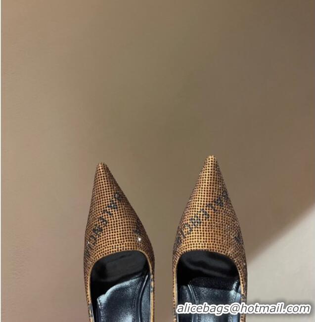 Good Quality Balenciaga Square Knife Pumps 10.5cm with Allover Logo Crystals Gold 0331037