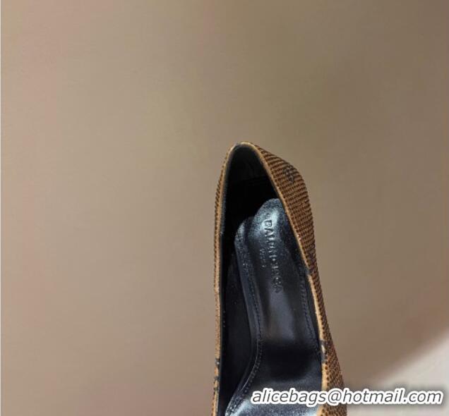 Good Quality Balenciaga Square Knife Pumps 10.5cm with Allover Logo Crystals Gold 0331037