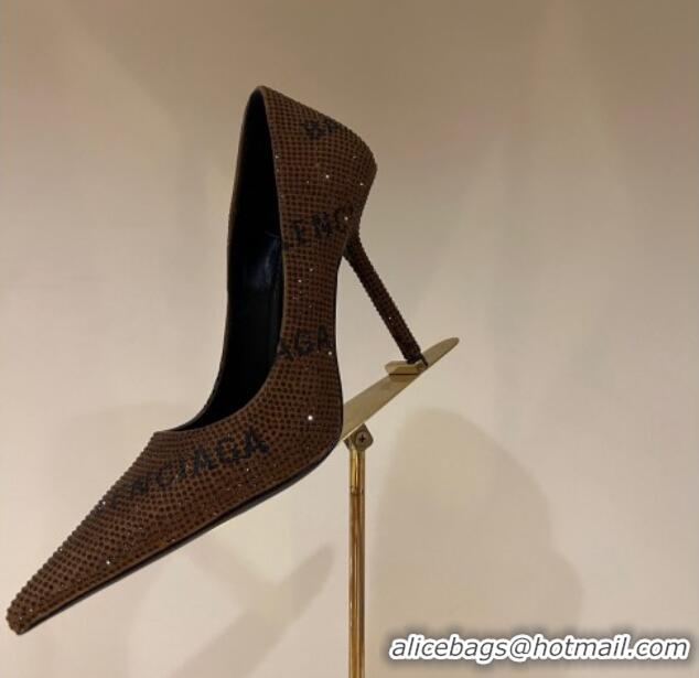 Good Quality Balenciaga Square Knife Pumps 10.5cm with Allover Logo Crystals Gold 0331037