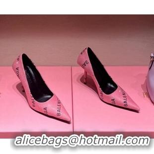 Luxury Balenciaga Square Knife Pumps 10.5cm with Allover Logo Crystals Light Pink 331038