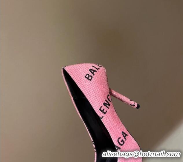 Luxury Balenciaga Square Knife Pumps 10.5cm with Allover Logo Crystals Light Pink 331038