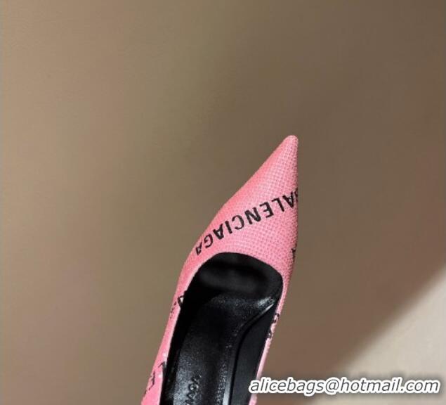 Luxury Balenciaga Square Knife Pumps 10.5cm with Allover Logo Crystals Light Pink 331038