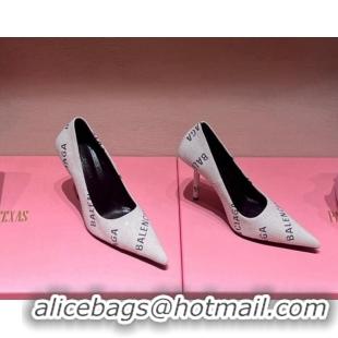 Cheap Price Balenciaga Square Knife Pumps 10.5cm with Allover Logo Crystals White 0331039