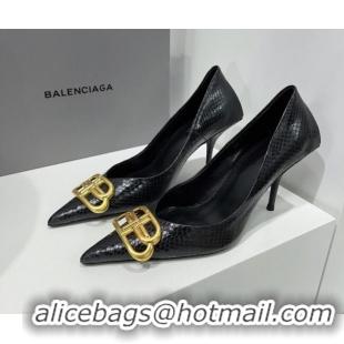 Purchase Balenciaga Square Knife BB Pumps 8.5cm in Black Fake Phyton Calfskin 0331040