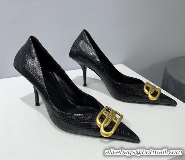 Purchase Balenciaga Square Knife BB Pumps 8.5cm in Black Fake Phyton Calfskin 0331040