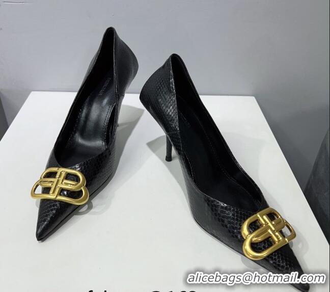 Purchase Balenciaga Square Knife BB Pumps 8.5cm in Black Fake Phyton Calfskin 0331040