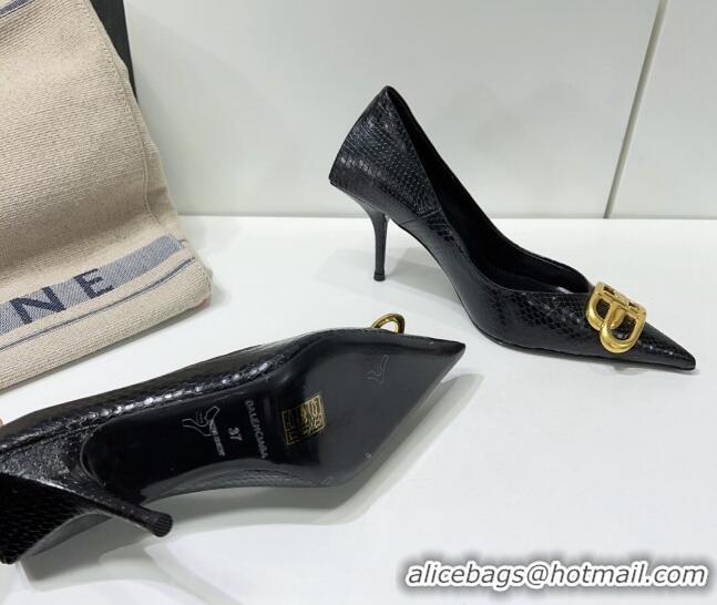 Purchase Balenciaga Square Knife BB Pumps 8.5cm in Black Fake Phyton Calfskin 0331040