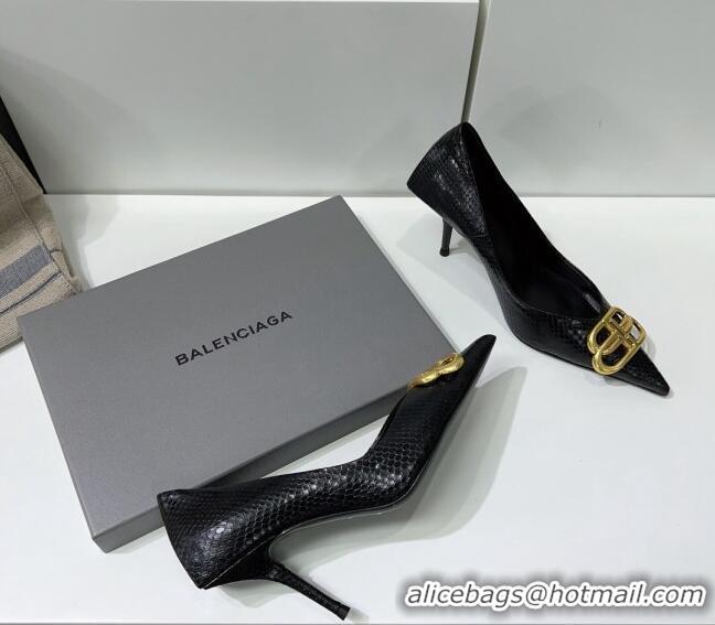 Purchase Balenciaga Square Knife BB Pumps 8.5cm in Black Fake Phyton Calfskin 0331040