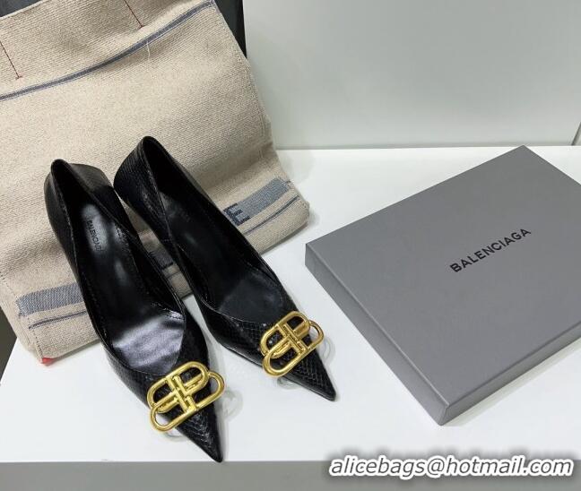 Purchase Balenciaga Square Knife BB Pumps 8.5cm in Black Fake Phyton Calfskin 0331040