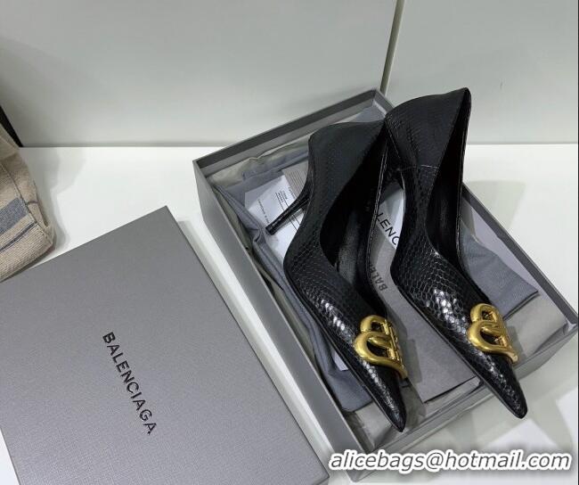 Purchase Balenciaga Square Knife BB Pumps 8.5cm in Black Fake Phyton Calfskin 0331040