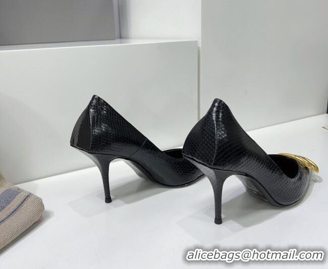 Purchase Balenciaga Square Knife BB Pumps 8.5cm in Black Fake Phyton Calfskin 0331040