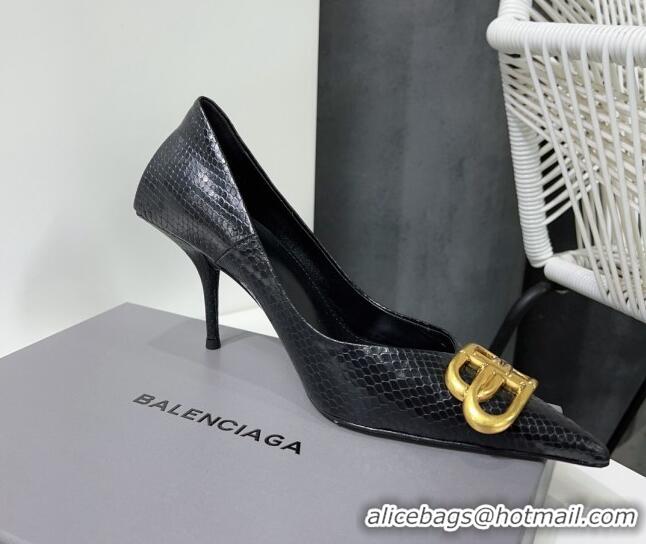 Purchase Balenciaga Square Knife BB Pumps 8.5cm in Black Fake Phyton Calfskin 0331040