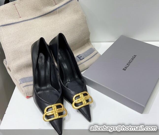 Good Quality Balenciaga Square Knife BB Pumps 8.5cm in Black Shiny Lambskin 0331042