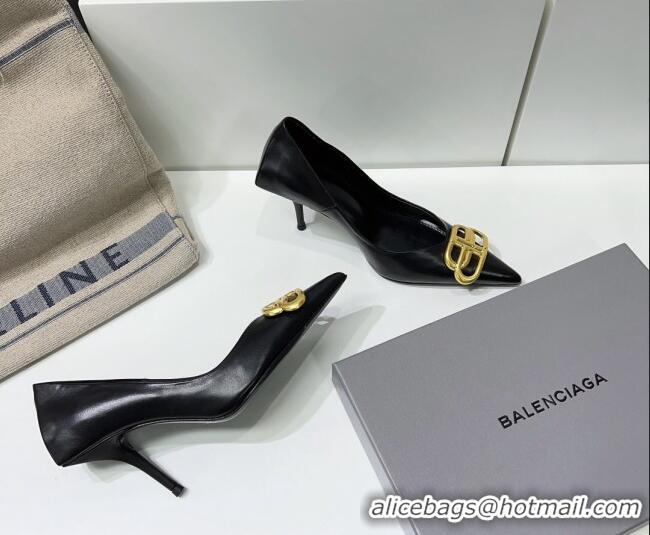 Good Quality Balenciaga Square Knife BB Pumps 8.5cm in Black Shiny Lambskin 0331042