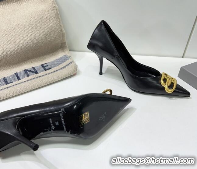 Good Quality Balenciaga Square Knife BB Pumps 8.5cm in Black Shiny Lambskin 0331042