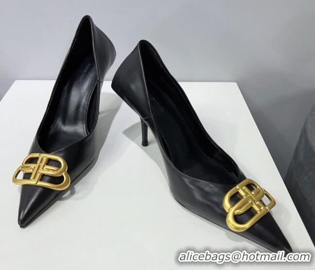 Good Quality Balenciaga Square Knife BB Pumps 8.5cm in Black Shiny Lambskin 0331042