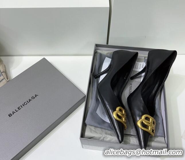 Good Quality Balenciaga Square Knife BB Pumps 8.5cm in Black Shiny Lambskin 0331042