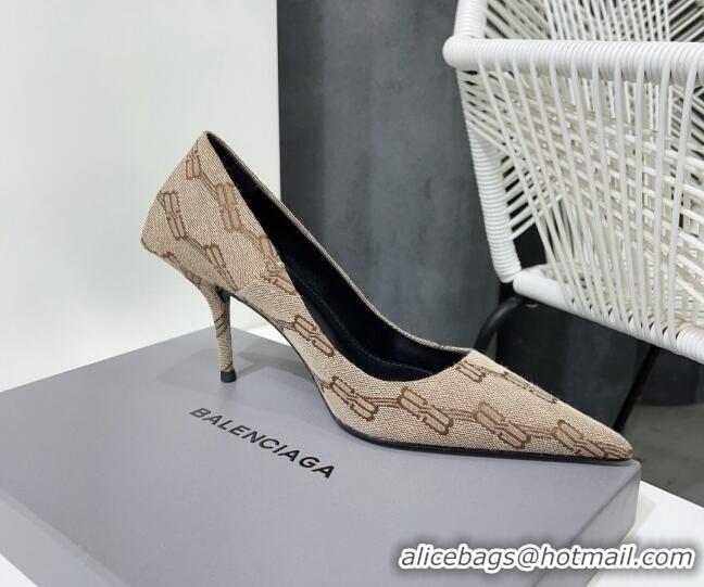 Trendy Design Balenciaga Square Knife BB Pumps 8.5cm in Beige and Brown BB Monogram Jacquard 0331044