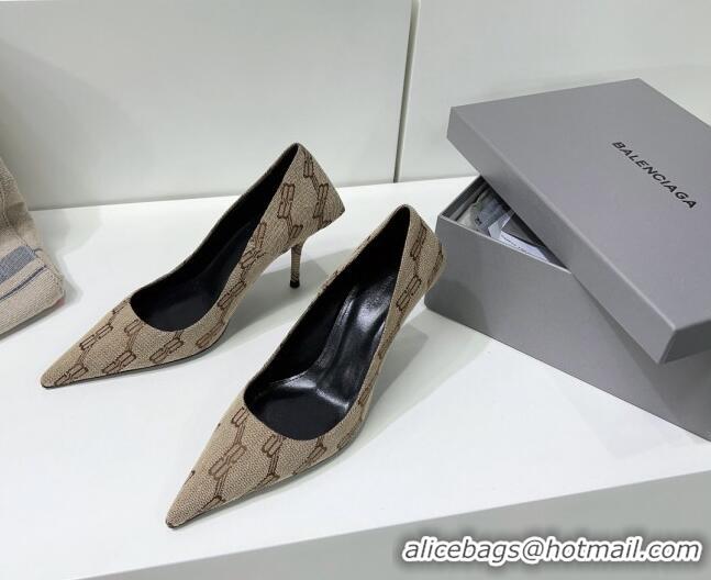 Trendy Design Balenciaga Square Knife BB Pumps 8.5cm in Beige and Brown BB Monogram Jacquard 0331044