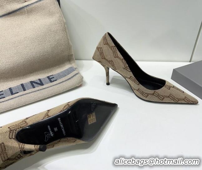 Trendy Design Balenciaga Square Knife BB Pumps 8.5cm in Beige and Brown BB Monogram Jacquard 0331044