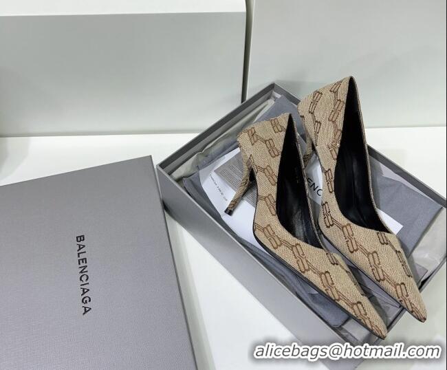 Trendy Design Balenciaga Square Knife BB Pumps 8.5cm in Beige and Brown BB Monogram Jacquard 0331044