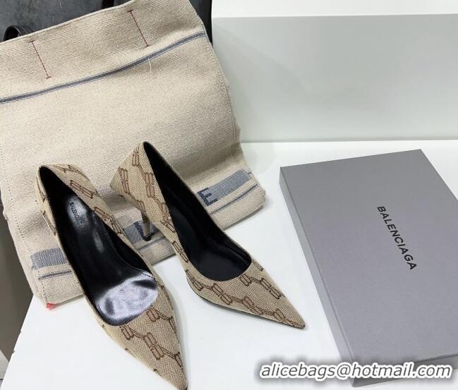 Trendy Design Balenciaga Square Knife BB Pumps 8.5cm in Beige and Brown BB Monogram Jacquard 0331044