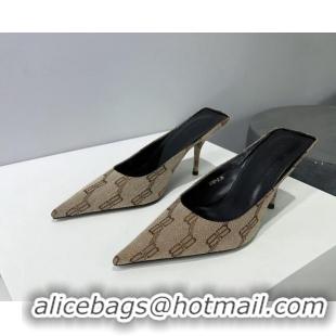 Sophisticated Balenciaga Square Knife BB Mules 8.5cm in Beige and Brown BB Monogram Jacquard 331045