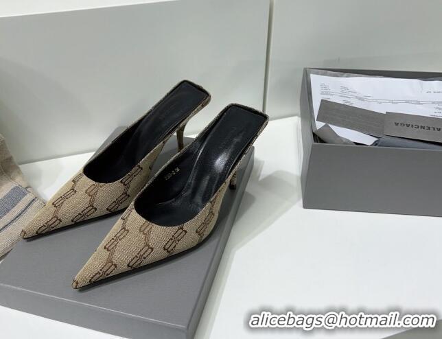 Sophisticated Balenciaga Square Knife BB Mules 8.5cm in Beige and Brown BB Monogram Jacquard 331045