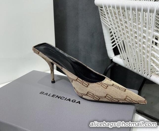 Sophisticated Balenciaga Square Knife BB Mules 8.5cm in Beige and Brown BB Monogram Jacquard 331045